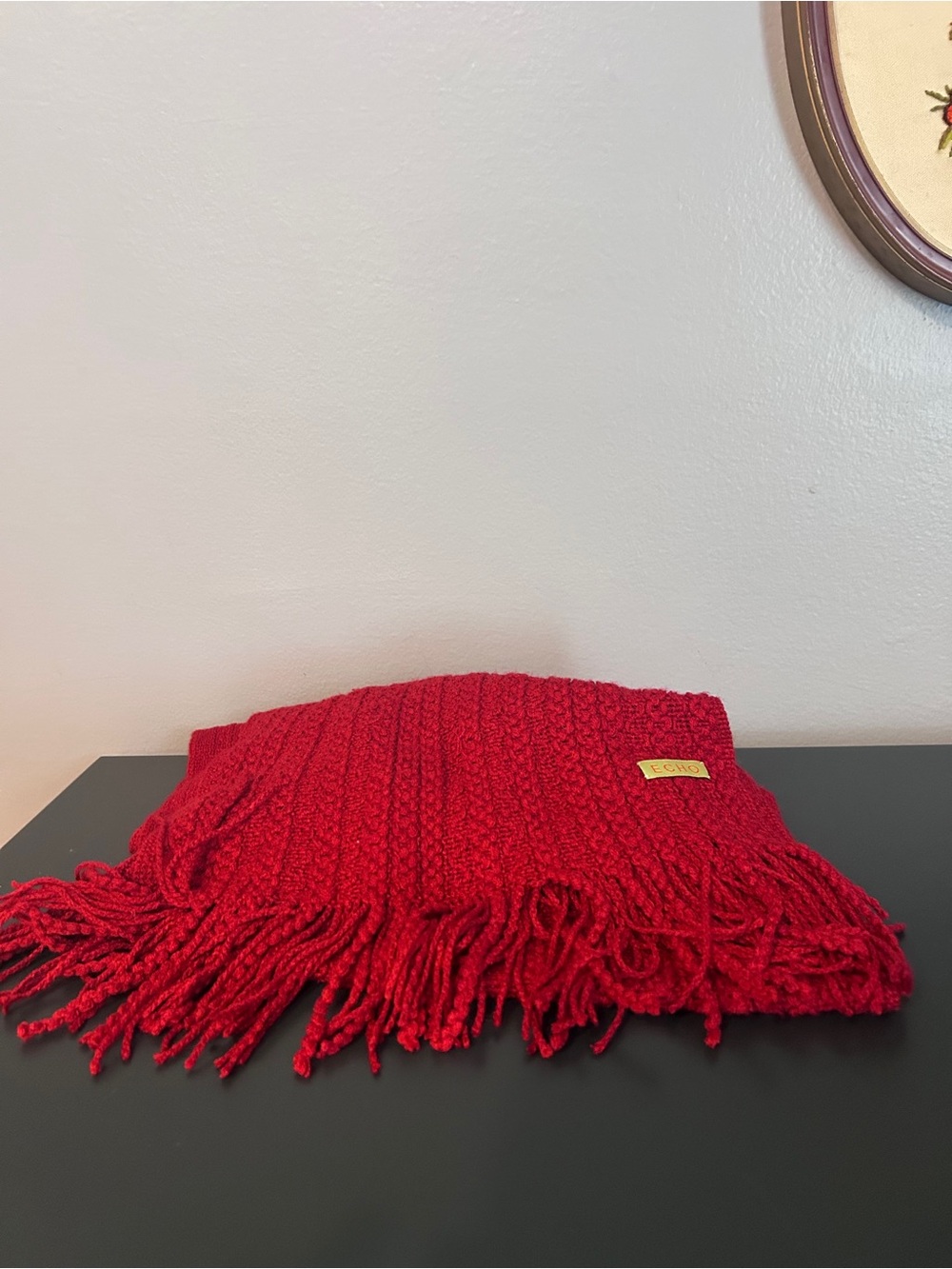 Echo Cableknit Scarf with Fringe Red OS